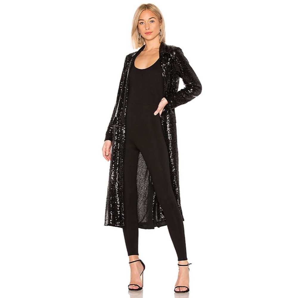 LPA Cipriana Black Sequin Kimono Jacket Robe